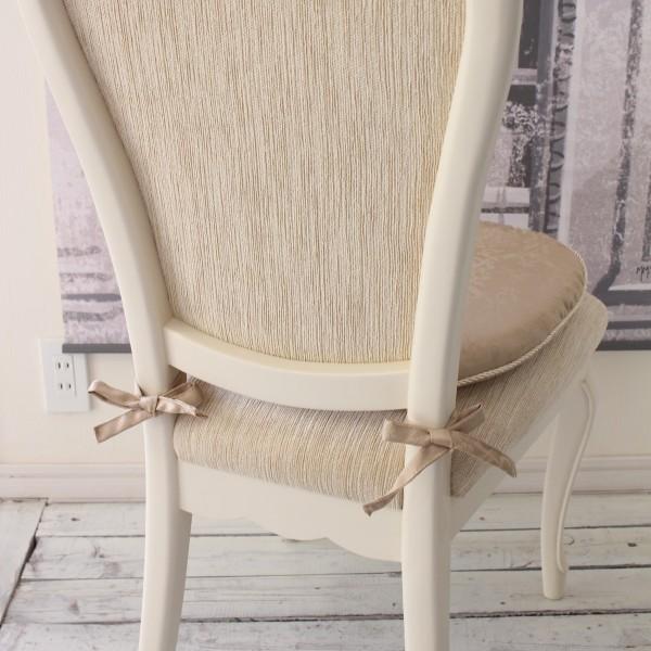 チェアパッド 紐付き シートクッション 撥水 はっ水加工 ダマスク