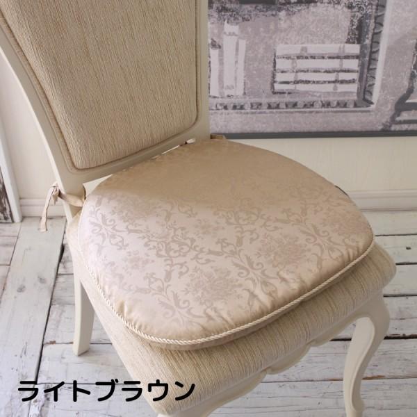 チェアパッド 紐付き シートクッション 撥水 はっ水加工 ダマスク