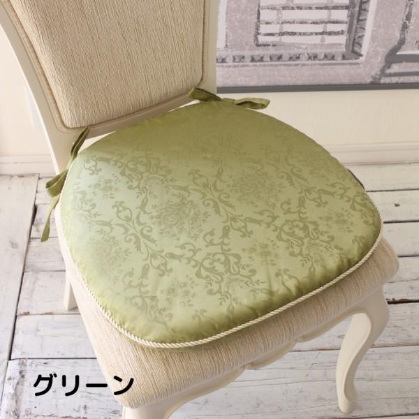 チェアパッド 紐付き シートクッション 撥水 はっ水加工 ダマスク