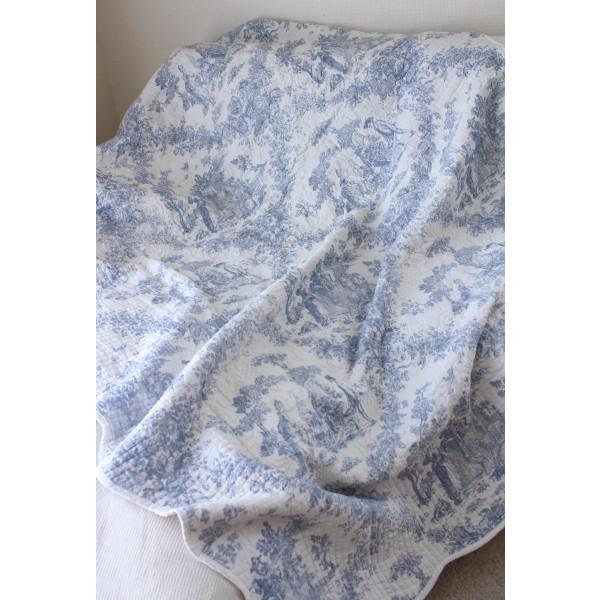 キルトカバー キルトラグ マルチキルト トワルドジュイ ブルー＆レッド