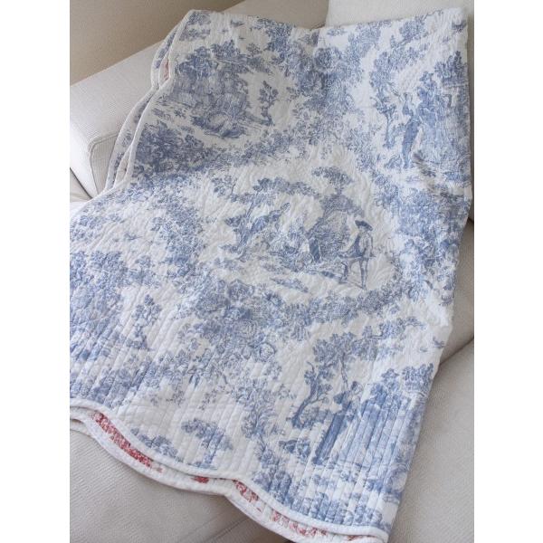 キルトカバー キルトラグ マルチキルト トワルドジュイ ブルー＆レッド