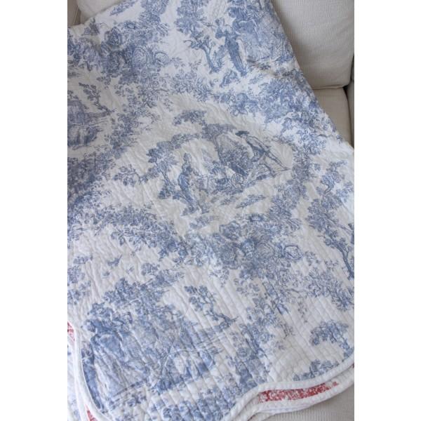 キルトカバー キルトラグ マルチキルト トワルドジュイ ブルー＆レッド