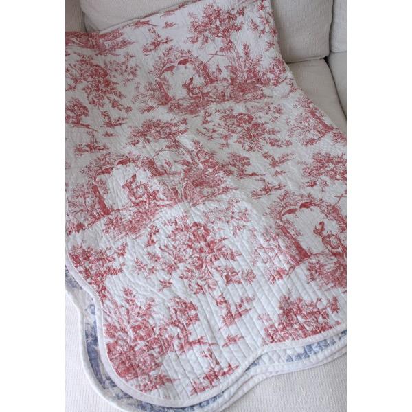 キルトカバー キルトラグ マルチキルト トワルドジュイ ブルー＆レッド