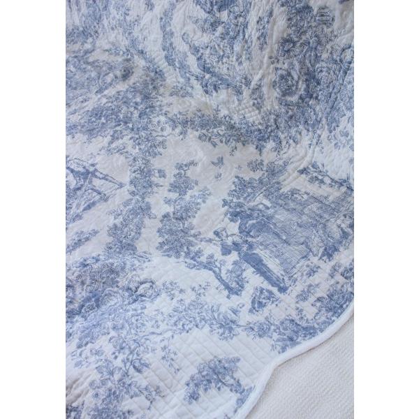 パッチワークキルト＜123×96cmブルー×白＞マルチカバー　大きめキルトマット パッチワークキルト＜123×96cmブルー×白＞マルチカバー 大きめ