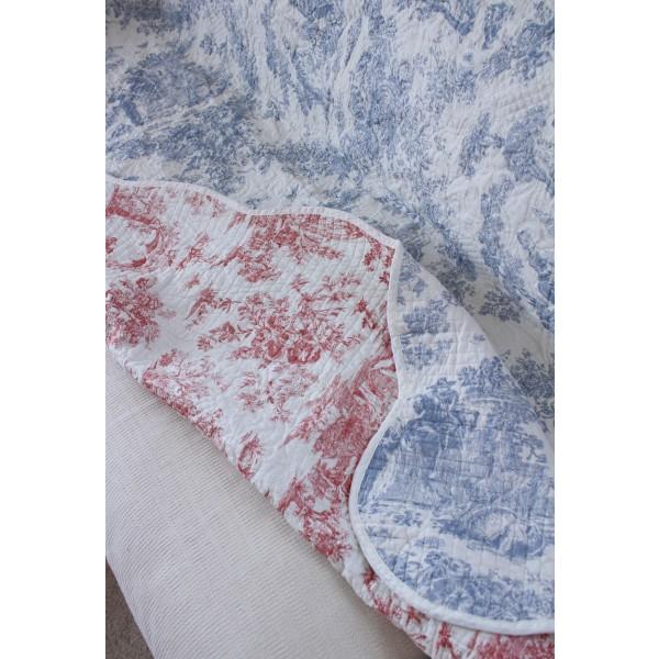 キルトカバー キルトラグ マルチキルト トワルドジュイ ブルー＆レッド