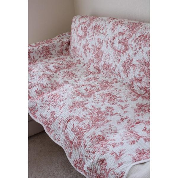 キルトカバー キルトラグ マルチキルト トワルドジュイ ブルー＆レッド