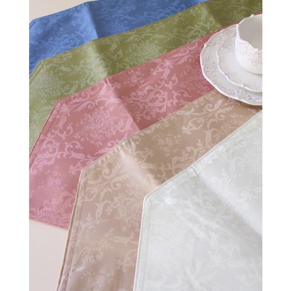 テーブルランナー 撥水 布製 洋風 30×230ｃｍ ダマスクローズ ホワイト ローズ グリーン ブラウン ブルー テーブルセンター はっ水 ダマスク柄 薔薇 ヨーロピア |  | 03