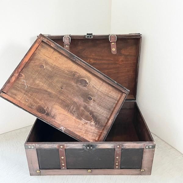 コベントガーデン/ウッデン トランクボックス L　アンティーク調・シャビーシック 輸入雑貨 レザートランク2個セット Covent Garden コベント