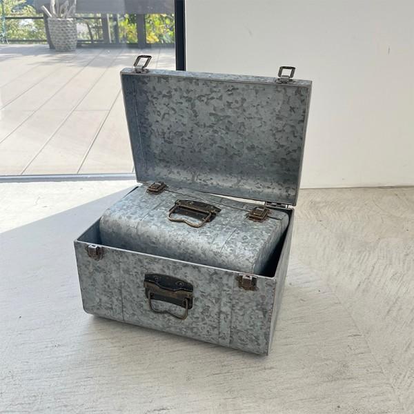 ベージ トランクボックス 2点セット 収納 シルバー インダストリアル