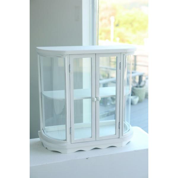 ガラス ショーケース シャビーシック ホワイト アールキャビネット