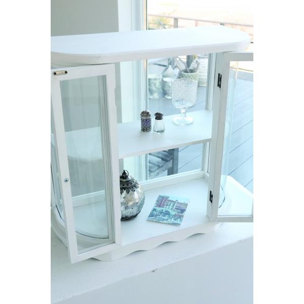 ガラス ショーケース シャビーシック ホワイト アールキャビネット