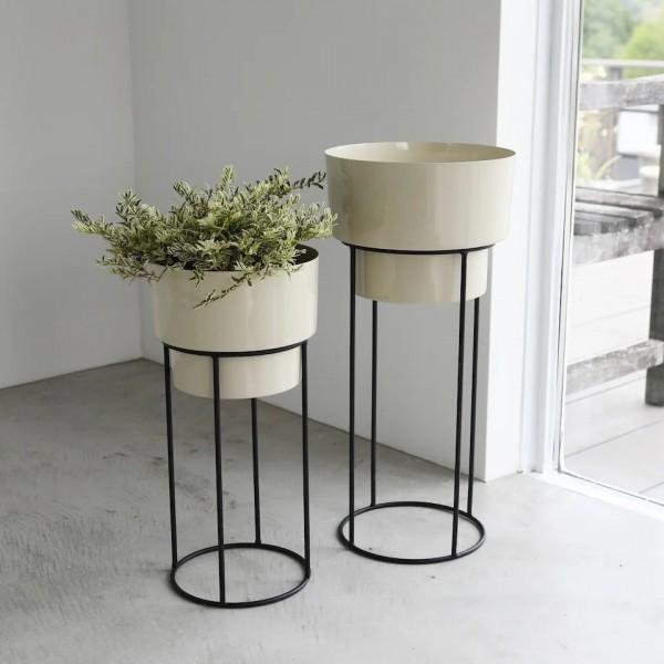 プランタースタンド ポットカバースタンド ２点セット フラワーポット クリーム フラワースタンド プランター 鉢カバー 花台 ガーデニング 店舗什器 | 