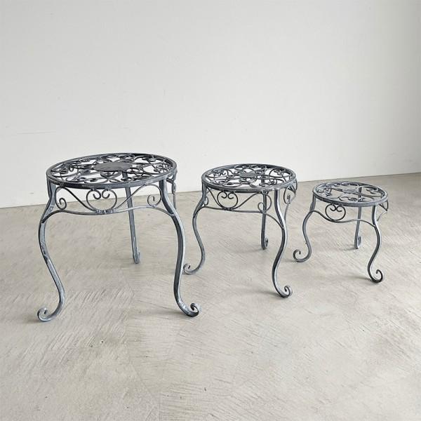 フラワースタンド ラウンドスタンド 3点セット グレー ポルヴィ 花台