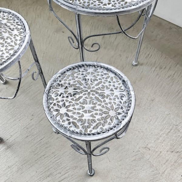 アンティーク調　花台　スタンドセット フラワースタンド ラウンドスタンド 3点セット 花台 グレー