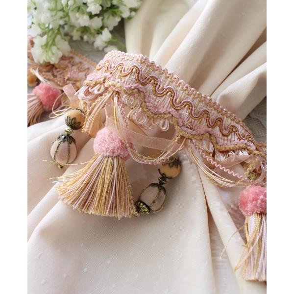 カーテンタッセル タイバック ピンク カーテン止め フリンジ（ペッシュ