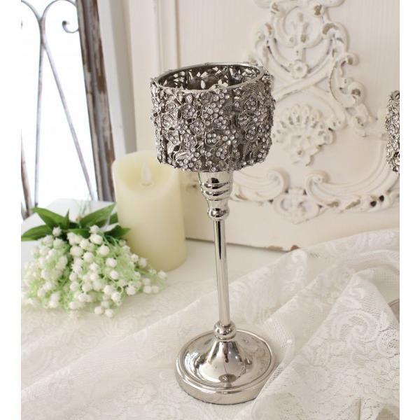 SALE30%OFF) キャンドルホルダー シルバー 金属製 ラインストーン