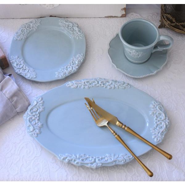 オーバルプレート 楕円皿 アンティーク風 洋食器 ミニョン ブルー