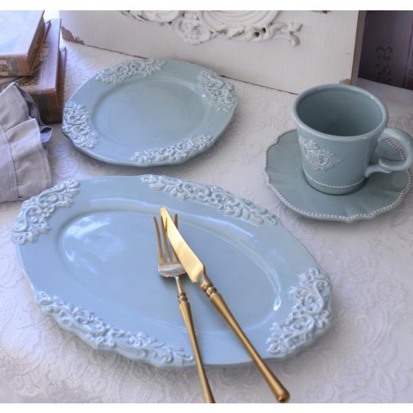 オーバルプレート 楕円皿 アンティーク風 洋食器 ミニョン ブルー