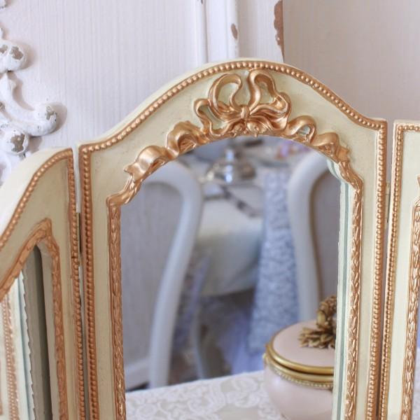 ドレッサーミラー スタンドミラー 三面鏡 ミラー ベルサイユ リボン