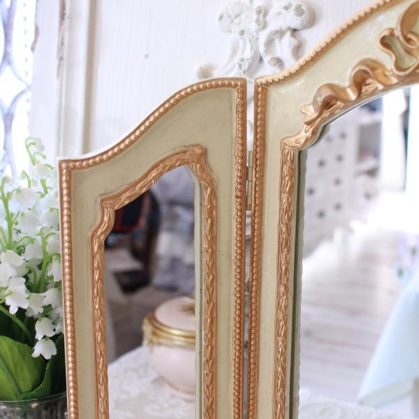 ドレッサーミラー スタンドミラー 三面鏡 ミラー ベルサイユ リボン