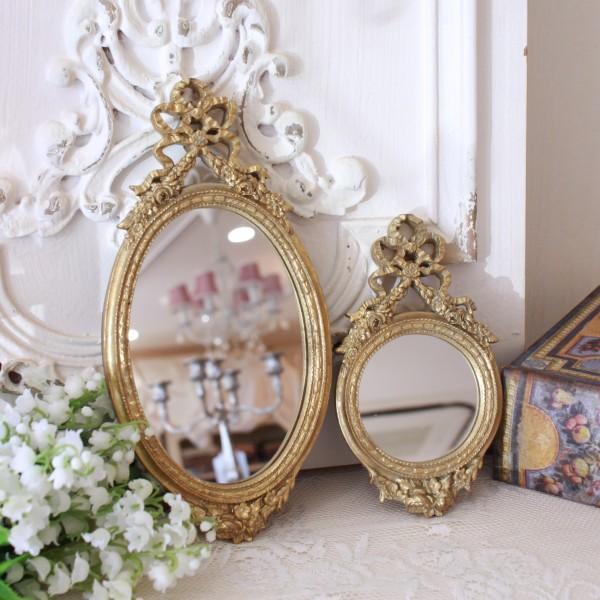 リボン ウォールミラー オーバル ミラー ゴールド 壁掛けミラー