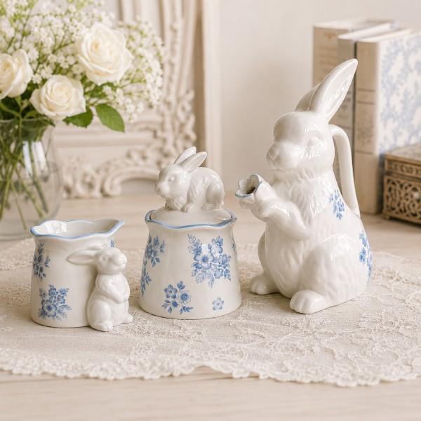 花瓶 ラビット ピッチャー 陶器 フラワーベース うさぎ 可愛い 花柄