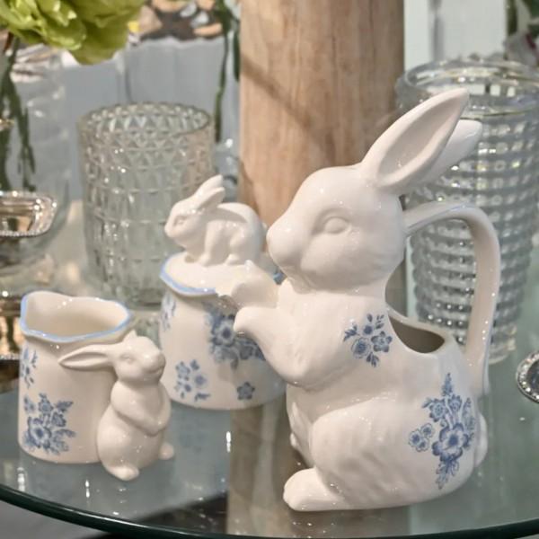 花瓶 ラビット ピッチャー 陶器 フラワーベース うさぎ 可愛い 花柄