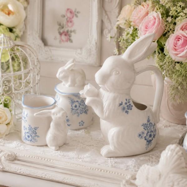 花瓶 ラビット ピッチャー 陶器 フラワーベース うさぎ 可愛い 花柄
