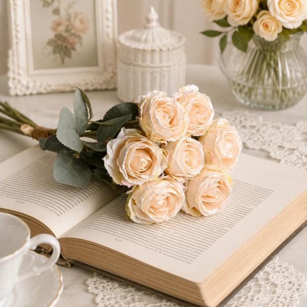 SALE30%OFF) 造花 薔薇 (オフホワイト590) 白 花束 7本セット ローズ