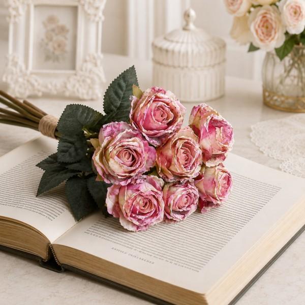 造花 ローズ ブーケ 薔薇 (ピーチ591) 花束 7本セット バラ 可愛い 花