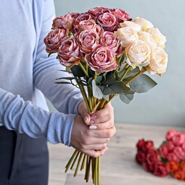 造花 薔薇 (ピーチ591) 花束 7本セット ローズ ブーケ バラ 可愛い 花