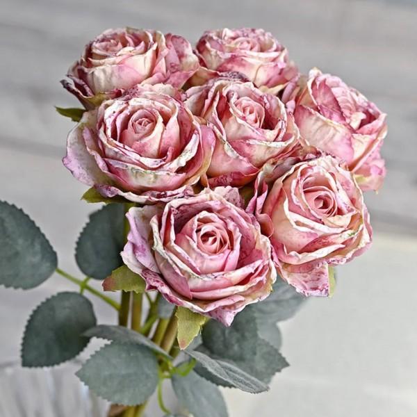 造花 薔薇 (ピーチ591) 花束 7本セット ローズ ブーケ バラ 可愛い 花
