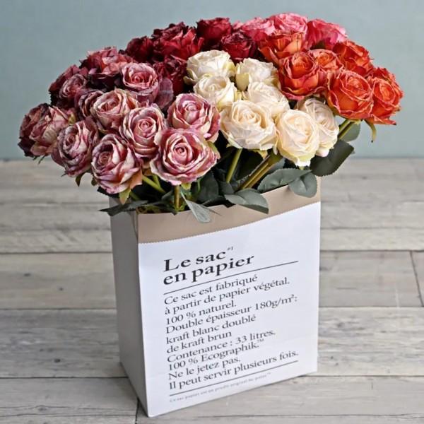 造花 薔薇 (ピーチ591) 花束 7本セット ローズ ブーケ バラ 可愛い 花