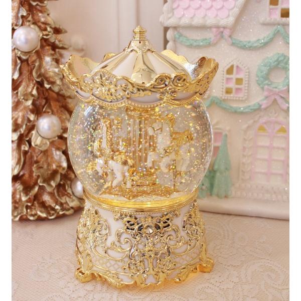 スノードーム 電動 カルーセル LED メリーゴーランド ガラス リキッド