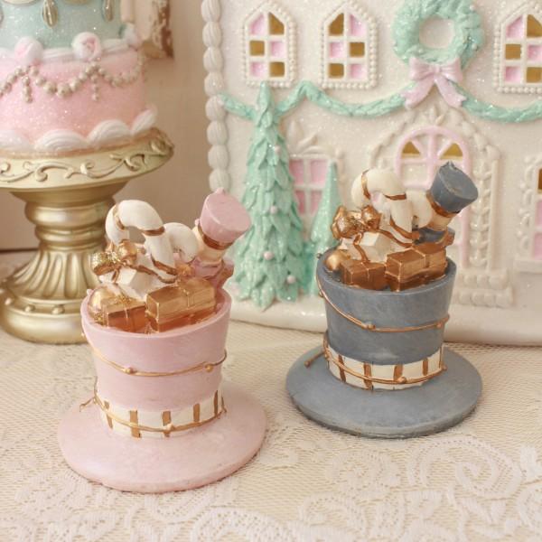 SALE30%OFF) クリスマス オブジェ ギフトハット 置物 ピンク ブルー