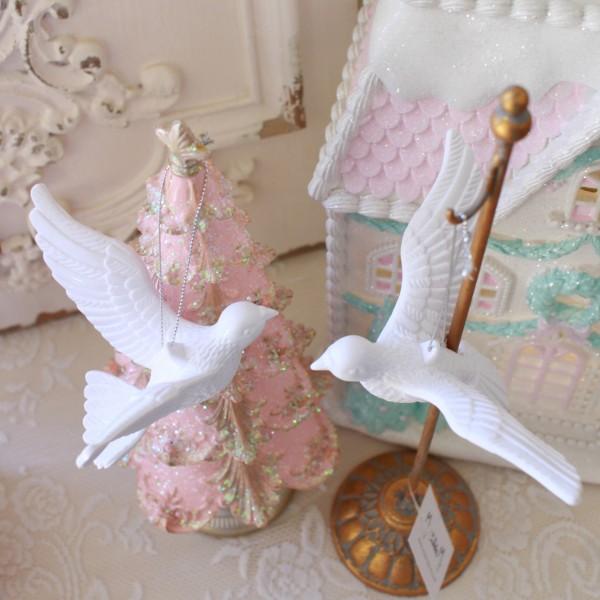 SALE30%OFF) ホワイト バード オーナメント 2個セット 小鳥 飾り