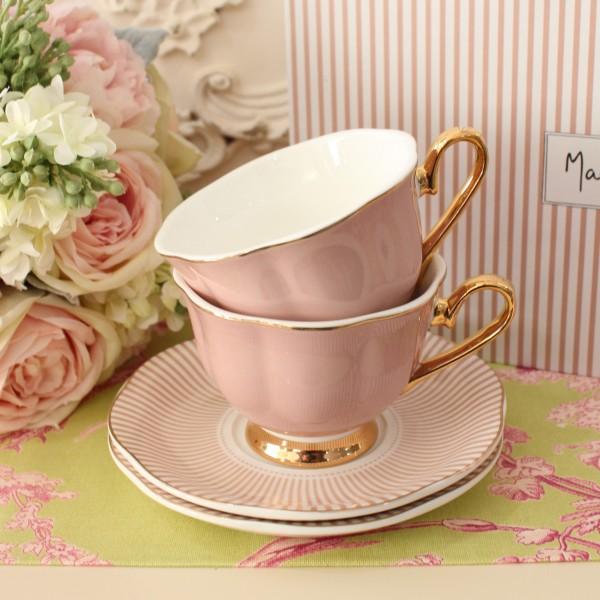 カップ＆ソーサー ピンク 可愛い ティーカップ 2客セット