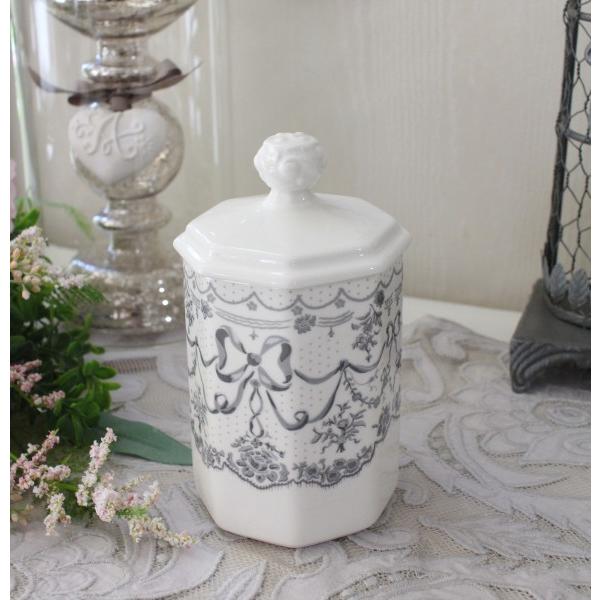 キャニスター ボックス 陶器 ホワイト コットン入れ 綿棒入れ 小物入れ