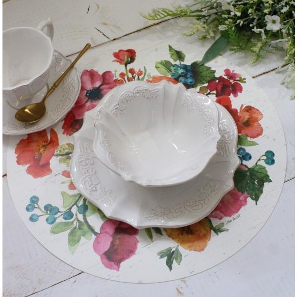 赤とグレーの花柄ランチョンマット4枚セット フランス製7枚