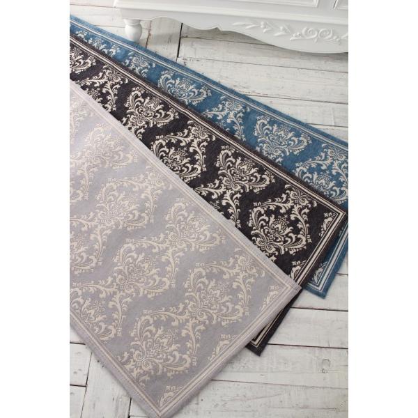 キッチンマット ダマスク 50×180 フロアマット ライトグレー