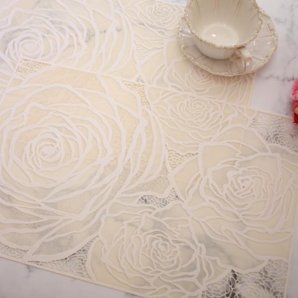 ローズ ランチョンマット PVC ２枚セット ホワイト ベージュ ビニール製 花柄 洗える お手入れ簡単 プレースマット ランチマット 薔薇 テーブルマット バラ柄 |  | 01
