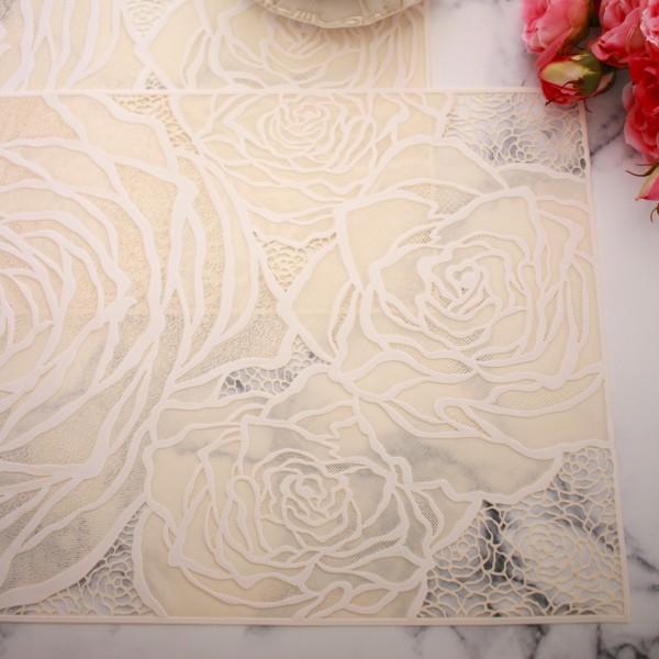 ローズ ランチョンマット PVC ２枚セット ホワイト ベージュ ビニール製 花柄 洗える お手入れ簡単 プレースマット ランチマット 薔薇 テーブルマット バラ柄 |  | 02