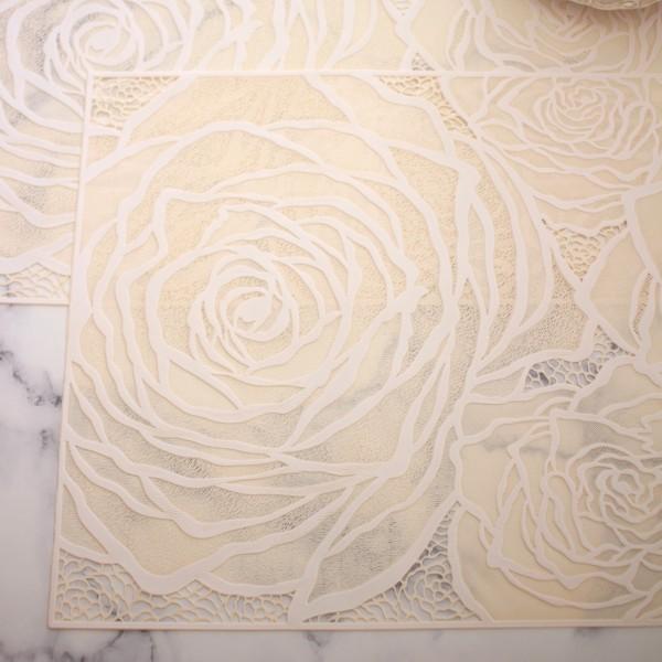 ローズ ランチョンマット PVC ２枚セット ホワイト ベージュ ビニール製 花柄 洗える お手入れ簡単 プレースマット ランチマット 薔薇 テーブルマット バラ柄 |  | 03