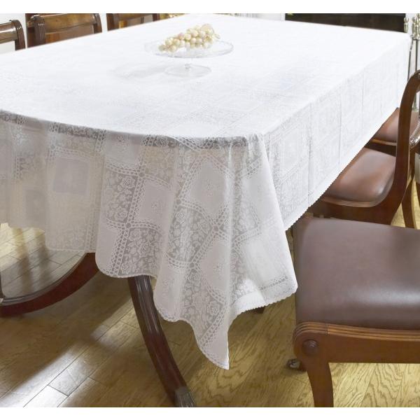 テーブルクロス PVC ビニルクロス ローズ ローズ柄 ホワイト ４人掛け 135cm×180cm ビニール製テーブルクロス 撥水 はっ水 レース柄 バラ柄 ローズ柄 長方形 | 