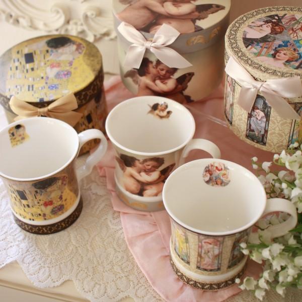 マグカップ ギフトボックス入り ニューボーンチャイナ 電子レンジ対応 ロイヤルアーデン マグ エンジェル ブグロー ファーストキス ミュシャ 時の流れ クリムト |  | 01