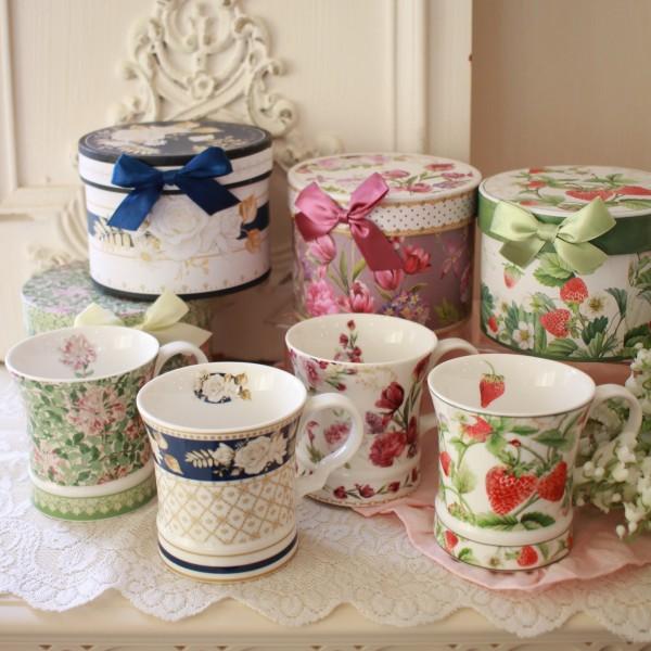 マグカップ ギフトボックス入り ニューボーンチャイナ 電子レンジ対応 ロイヤルアーデン マグ ローズ バラ いちご ストロベリー チューリップ フラワー 花柄 陶 | 