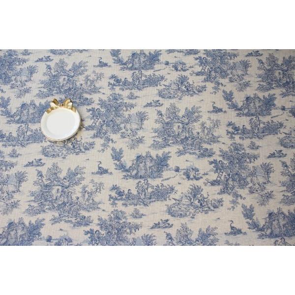 トワルドジュイ 田園 生地 輸入生地 （グレージュ×ブルー160cm幅