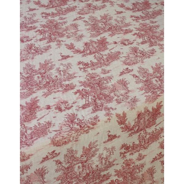 トワルドジュイ フランス製 生地 ジュイ柄 田園（グレージュ×ワイン