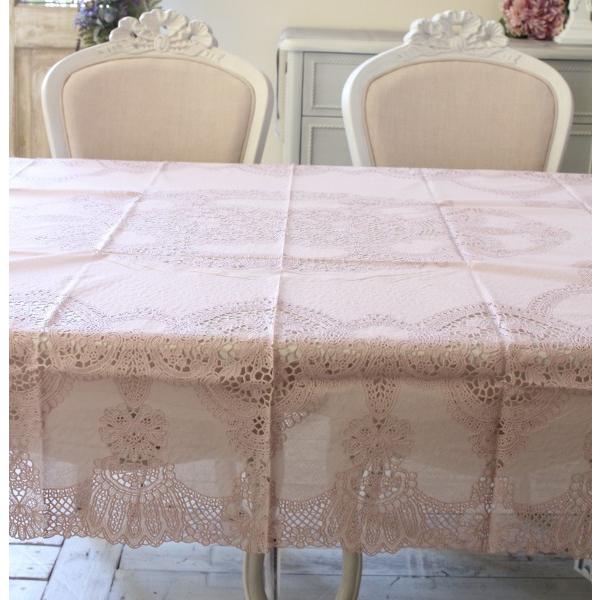 ビニール製 テーブルクロス レース 6人掛け 150×228cm ピンク (3051
