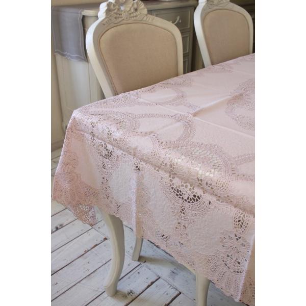 ビニール製 テーブルクロス レース 6人掛け 150×228cm ピンク (3051